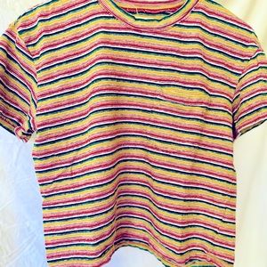 Colorful striped knit cropped tee shirt cute 90’s fashion Cotton